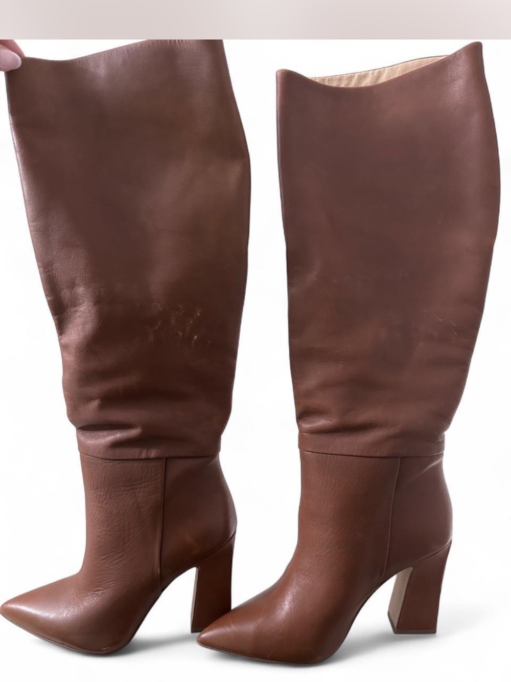 Steve Madden Tall Brown Leather Pointed-Toe Block Heel Boots